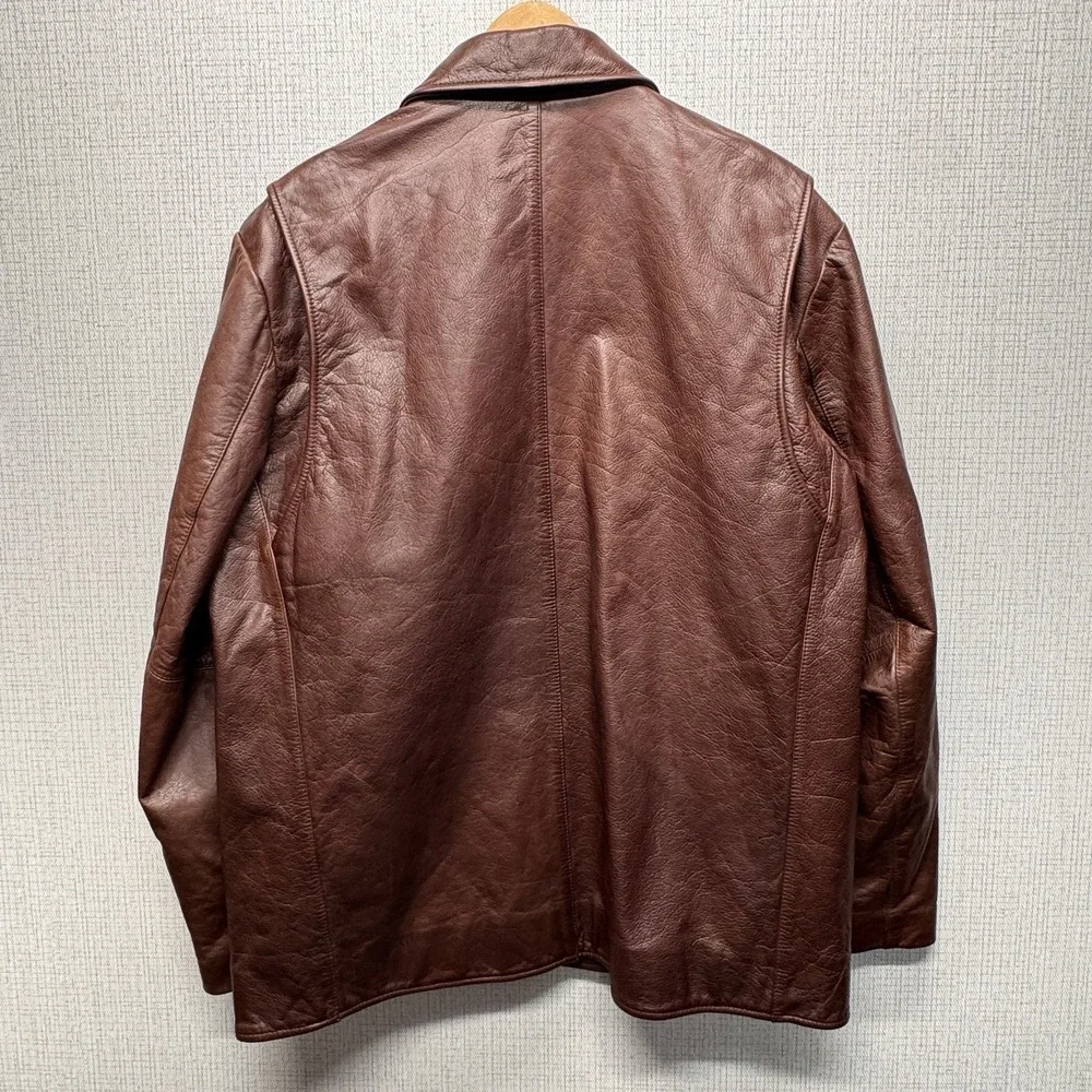 VTG 90 Banana Republic‎ Mens Large Brown Leather Full Zip Jacket Classic Collar